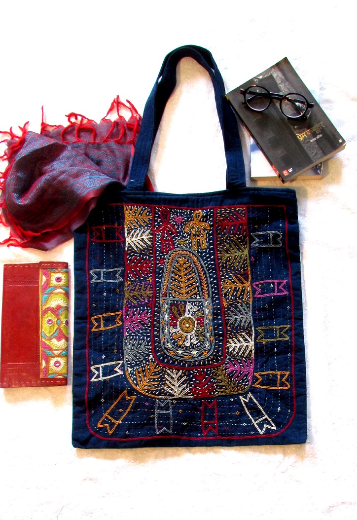 Blue Rabari Traditional Kutch Hand Embroidery Jhola